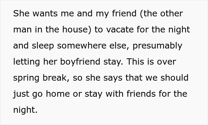 Student asked to leave house during roommate&rsquo;s party, questioning if guests&rsquo; comfort justifies the request.