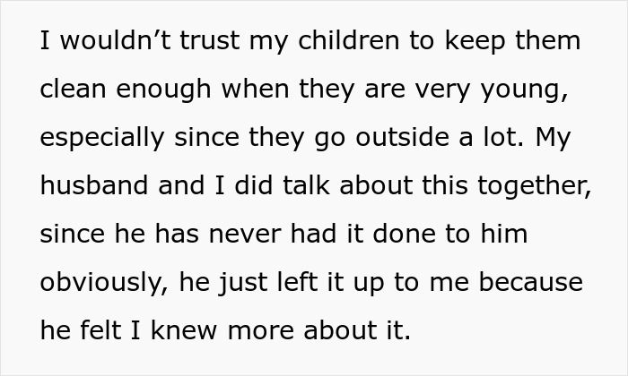 Text excerpt discussing parents’ concerns about children’s cleanliness and decisions on ear piercing by the wife. Text excerpt discussing parents’ concerns about children’s cleanliness and decisions on ear piercing by the wife.