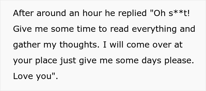 Text excerpt showing a reply about needing time to read and gather thoughts in a family discussion context.
