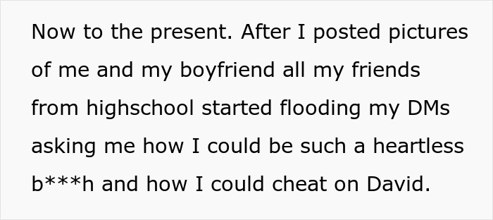 Text excerpt from a story about a man&rsquo;s fake relationship causing others to believe the woman cheated.