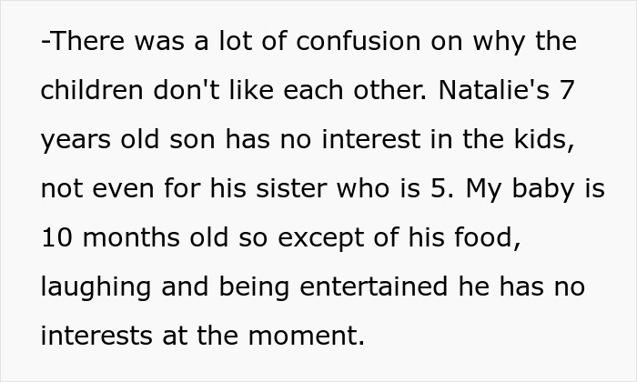 Text discussing confusion about children not liking each other and lack of interest between siblings and younger kids.