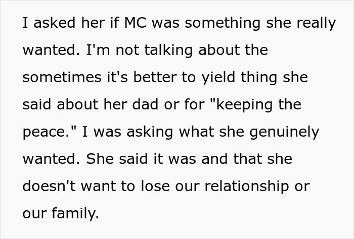 Text about FIL pointing finger at son-in-law over missing iPad and the wife's silence affecting family relationships.