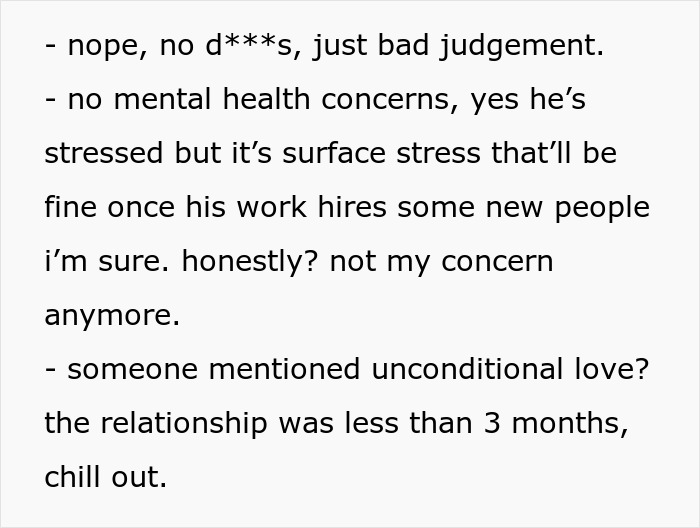 Text discussing bad judgement and stress in a short relationship, related to guy demanding dinner and breakup. Text discussing bad judgement and stress in a short relationship, related to guy demanding dinner and breakup.