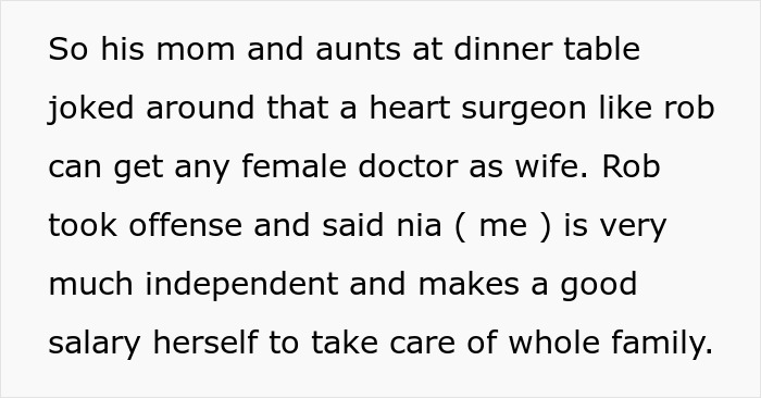 Text showing a conflict where a woman shuts down her MIL, calling her a gold digger and housewife in a tense family dinner.