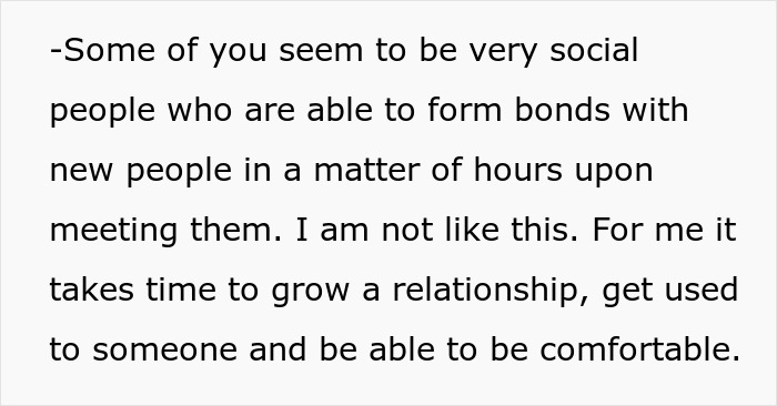Text excerpt discussing social bonding and comfort levels related to treating brother's girlfriend's kids and own children.