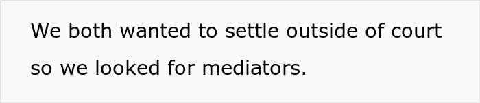 Text on screen stating both parties wanted to settle outside court and sought mediators after post-partum divorce and custody conflict. Text on screen stating both parties wanted to settle outside court and sought mediators after post-partum divorce and custody conflict.