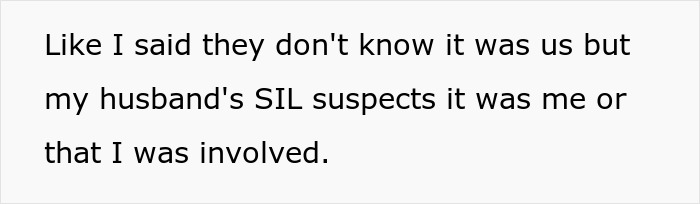 Text excerpt discussing suspicion from husband's sister-in-law about involvement in reporting parents to CPS for starving their child.