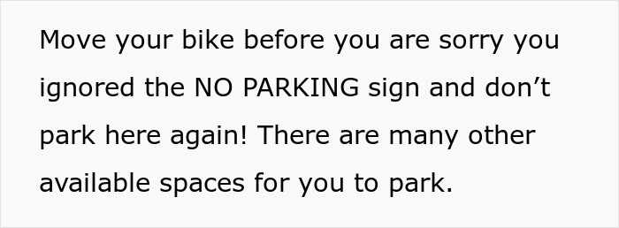 Note left on scooter warning to move bike and avoid parking violations, highlighting resident and guest conflict. Note left on scooter warning to move bike and avoid parking violations, highlighting resident and guest conflict.