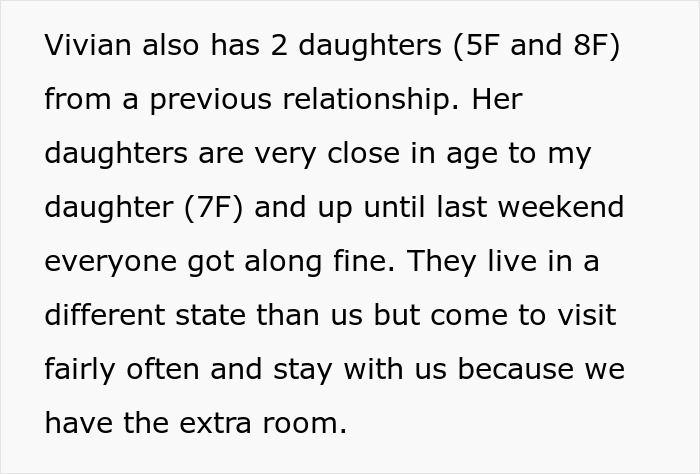 Text excerpt about family dynamics involving daughters and visits, related to demanding to check brother’s girlfriend’s bags at home. Text excerpt about family dynamics involving daughters and visits, related to demanding to check brother’s girlfriend’s bags at home.