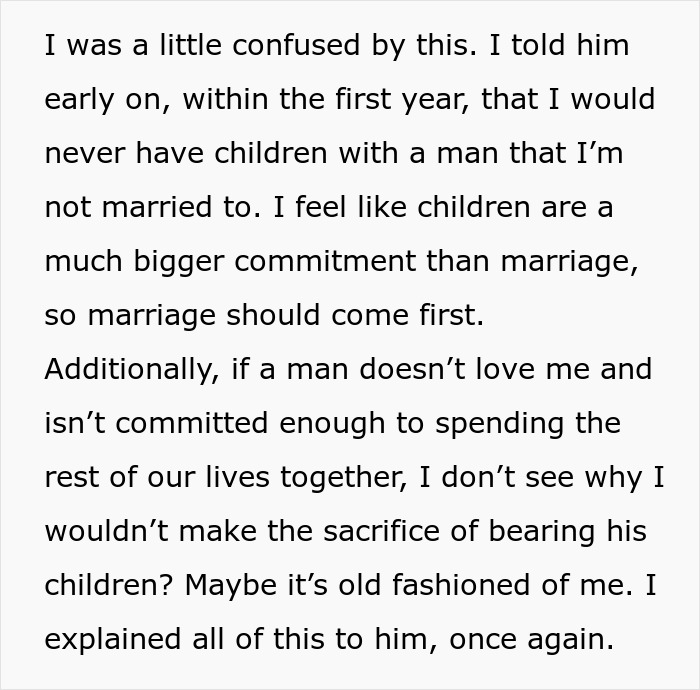 Text excerpt about a woman discussing having kids and marriage commitment with her boyfriend. Text excerpt about a woman discussing having kids and marriage commitment with her boyfriend.