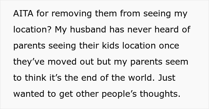 Text discussing removing phone tracking from parents who keep using it to see location and family privacy concerns.