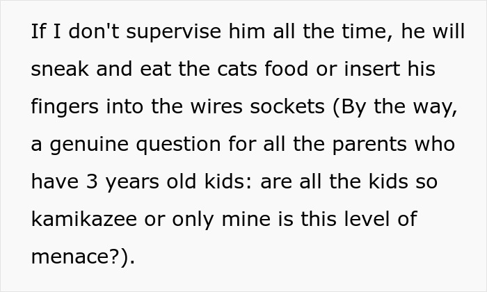 Parent discusses challenges of supervising 3-year-old kids, relating to treating brother's girlfriend's kids differently.