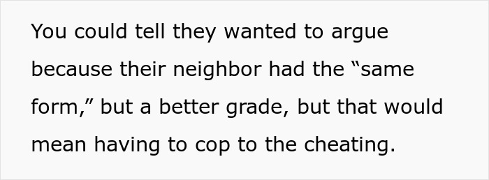 Text excerpt discussing how students hesitate to argue over quiz forms to avoid admitting cheating.