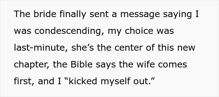 Text excerpt about a woman refusing to wear a wig at her brother's wedding, causing family conflict. Text excerpt about a woman refusing to wear a wig at her brother's wedding, causing family conflict.