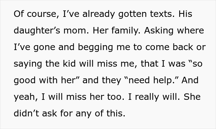 Text excerpt from a woman explaining texts from her boyfriend&rsquo;s daughter&rsquo;s mom after suspecting him of messing with her toothbrush.