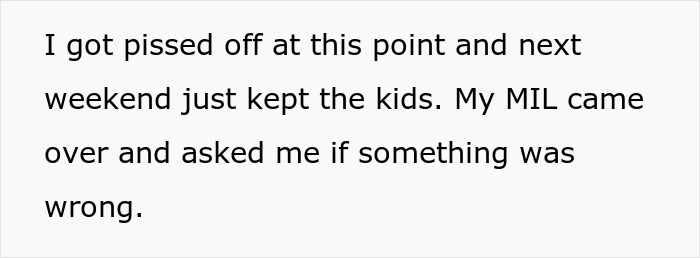 Text excerpt about mom refusing to leave kids with MIL after she keeps feeding them fast food.