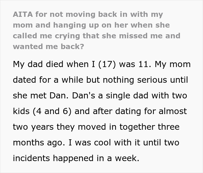 Teen&rsquo;s room wrecked and clothes soiled by mom&rsquo;s new boyfriend&rsquo;s kids causes teen to move out and refuse return.