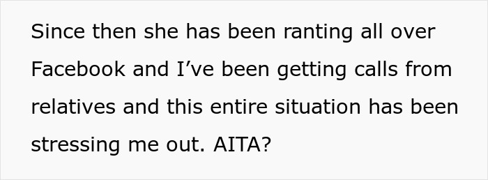 Text excerpt discussing family conflict and social media rant related to nephew excluded from son's birthday.