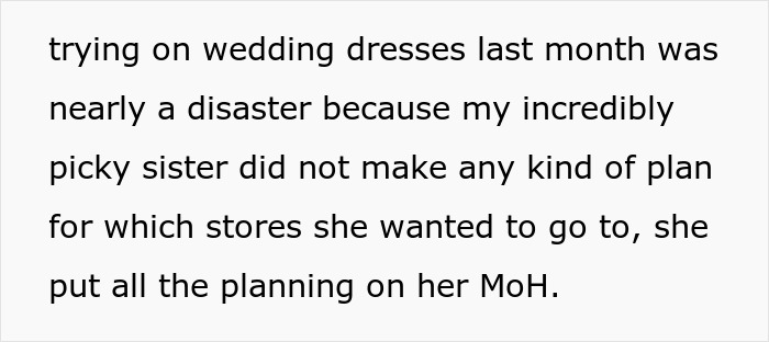 Text about a couple and maid of honor discussing wedding planning frustrations and roles during dress shopping. Text about a couple and maid of honor discussing wedding planning frustrations and roles during dress shopping.