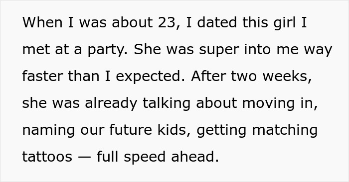 Text excerpt describing dating experience and fast-moving relationship, related to faking having a twin brother. Text excerpt describing dating experience and fast-moving relationship, related to faking having a twin brother.