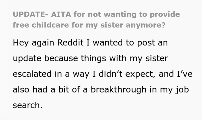 Person asks to be paid for babysitting niece and nephew, family conflict over childcare payment on Reddit update post.