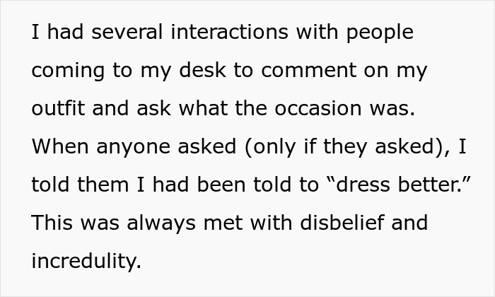 Employee wears full suit to office to spite boss after being told to dress better, leading to boss&rsquo;s demotion.