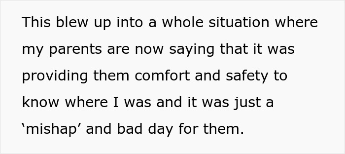 Text excerpt from AITA for removing phone tracking from my parents, discussing parents' comfort and safety in knowing location.