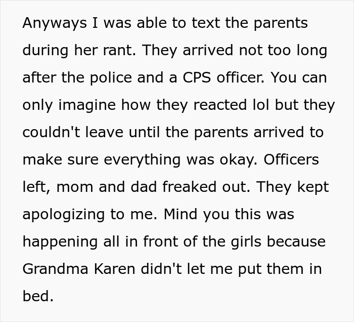 Text about babysitter and grandma's reaction after girls&rsquo; hair was dyed pink, with police and CPS involvement.