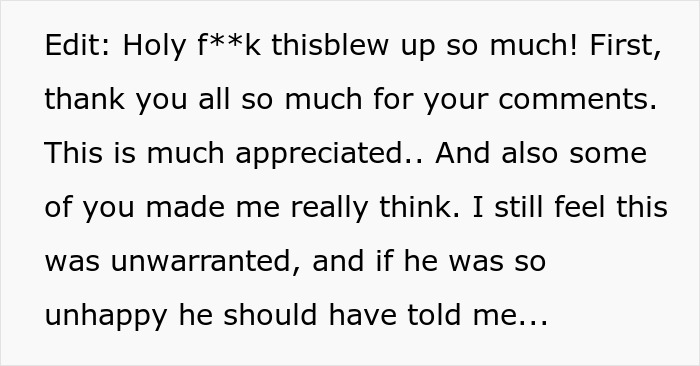 Text post showing a woman reflecting on her husband leaving her after being hit on for the first time.