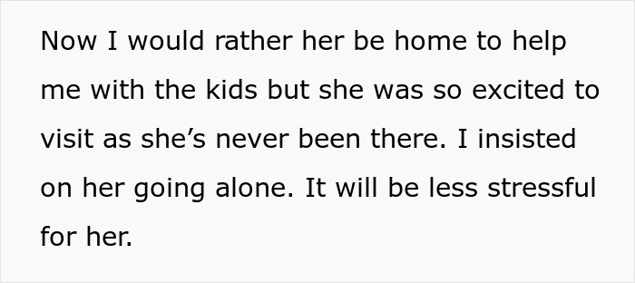 Text excerpt about a dad deciding not to join wife's work trip with kids to reduce stress for her.