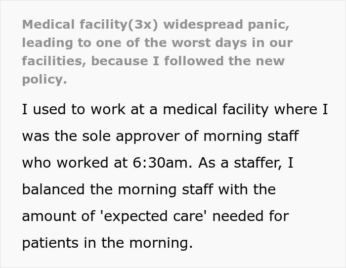 Medical facility faces disaster and widespread panic after worker follows new policy causing one of the worst days.
