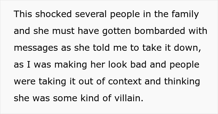 Alt text: Excerpt discussing conflict and reactions after posting screenshots of SIL's texts online making her look bad.