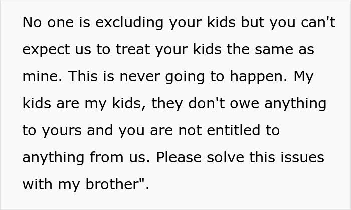 Text stating boundaries about treating brother's girlfriend's kids differently and mentioning AITAH for treating kids.