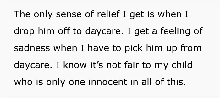 Alt text: A tired mom expresses relief when dropping her child at daycare amid struggles with cheating husband and unwanted child.