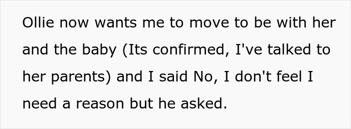 Text showing a conversation about a teen son getting his girlfriend pregnant on purpose and facing family decisions.