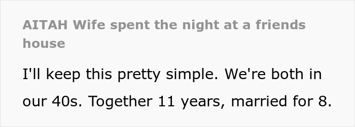 Husband home alone, wife&rsquo;s catch-up with her ex turns into a sleepover, creating confusion and concern.