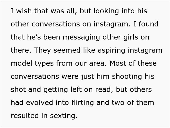 Text message conversation revealing a husband&rsquo;s secret Instagram chats with girls, highlighting jealousy at the wedding.