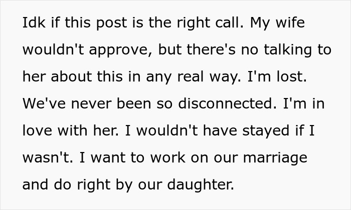 Text expressing a husband&rsquo;s confusion and desire to work on marriage amid wife&rsquo;s silence and family tension over a missing iPad.