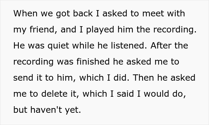 Text excerpt about playing and keeping a recording after a bachelorette bash incident involving the groom&rsquo;s son.