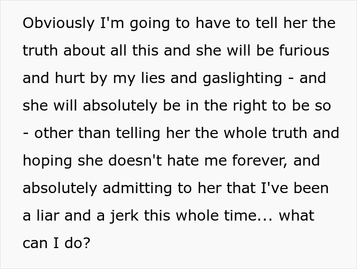 Man contemplating how to come clean about a lie he told 10 years ago and dealing with guilt and fear of truth.