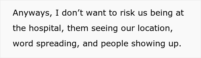 Text showing a message about not risking being at the hospital and concerns about people showing up during daughter's delivery.