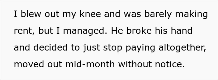 Text excerpt describing a petty but satisfying revenge after a friend stopped paying rent and moved out without notice. Text excerpt describing a petty but satisfying revenge after a friend stopped paying rent and moved out without notice.