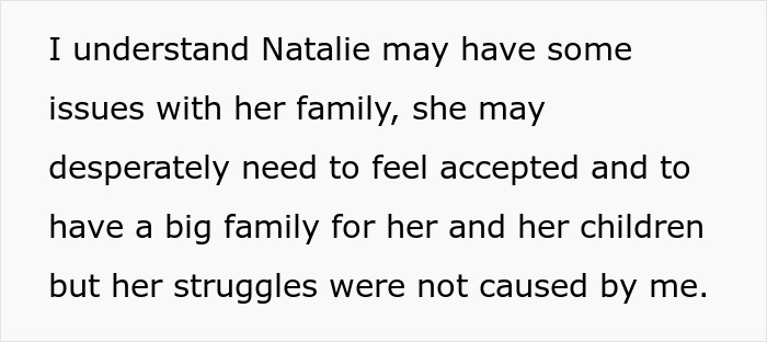 Text excerpt discussing family acceptance and struggles related to treating brother's girlfriend's kids differently.