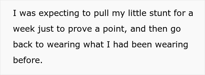 Text on a plain background reads a person explains pulling a stunt wearing a full suit to spite a berating boss at the office.