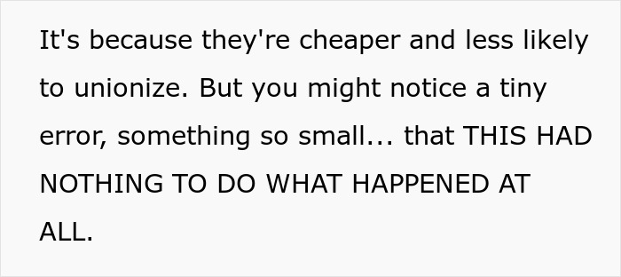 Text about a job attempt in a physical office, with security escorting someone out after a disruption.