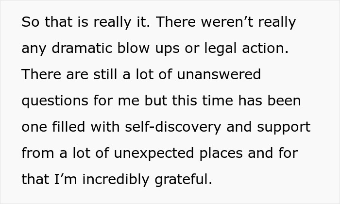 Text excerpt discussing self-discovery and gratitude following a dramatic MIL stealing baby incident at night. Text excerpt discussing self-discovery and gratitude following a dramatic MIL stealing baby incident at night.