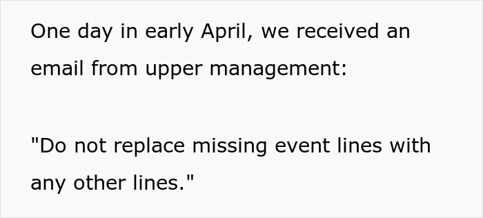 Email from management instructing staff not to fill empty shelves, leading to no products being sold.