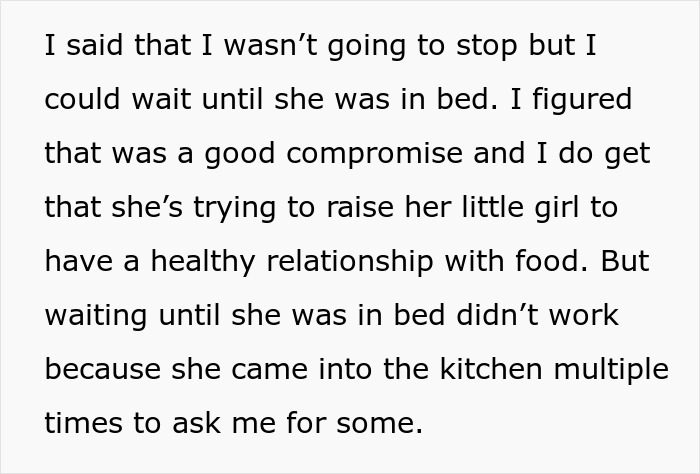Text discussing a mom telling her sister-in-law that eating ice cream every night complicates her parenting efforts. Text discussing a mom telling her sister-in-law that eating ice cream every night complicates her parenting efforts.