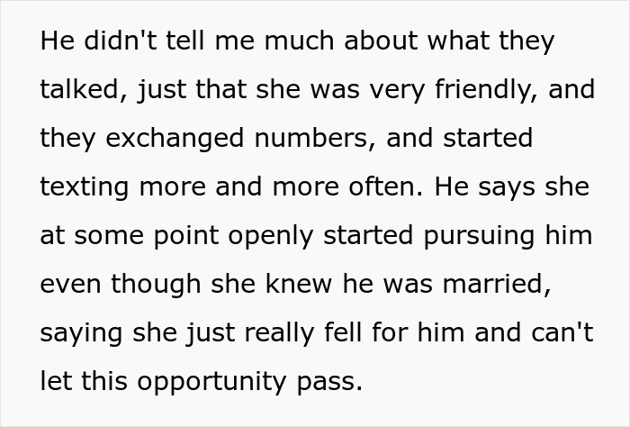 Text excerpt describing a woman's husband being hit on for the first time and its impact on their marriage.