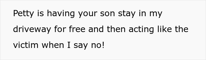 Text message conversation about a teen parking on neighbor's property and a mother defending him fiercely. Text message conversation about a teen parking on neighbor's property and a mother defending him fiercely.